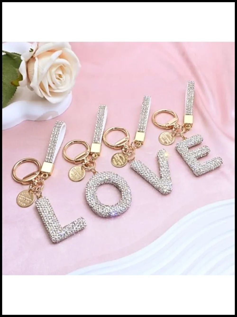 Bling Initial Letter Keychain with Simulated Diamonds for Keyrings